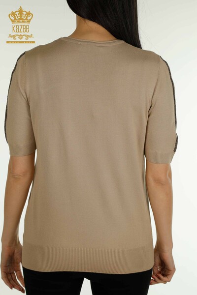 الجملة المرأة سترة تريكو العنب منقوشة بيج - 30488 | كازي - 9