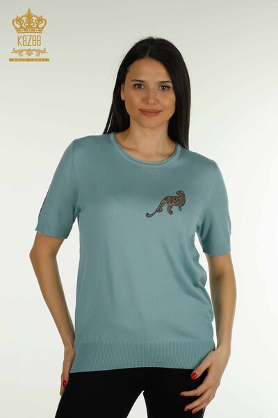 الجملة المرأة سترة تريكو كم قصير النعناع - 30478 | كازي - Kazee