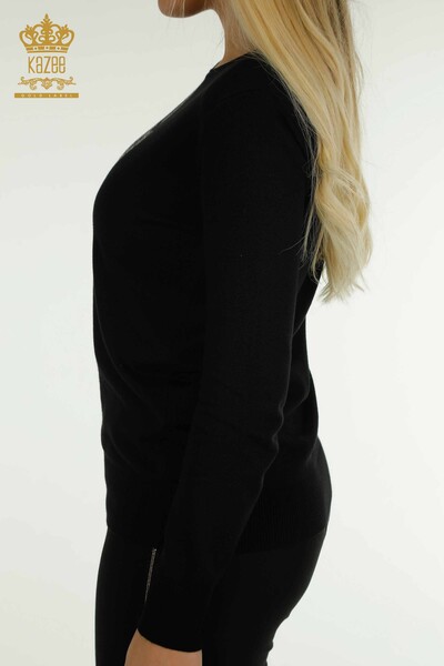 الجملة المرأة سترة تريكو الرقبة طاقم أسود - 30457 | كازي - 6