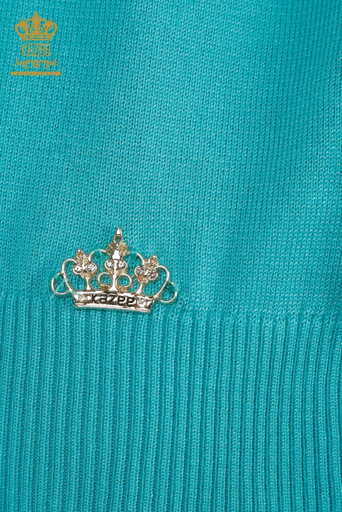 الجملة سترة نسائية تريكو - ياقة واقفة - أساسية - تركواز - 16663 | كازي - 5