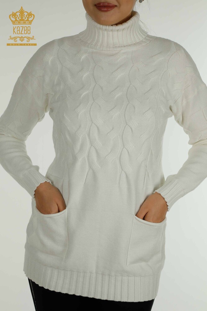 الجملة المرأة سترة تريكو الياقة المدورة إكرو - 30231 | كازي - 2