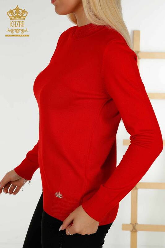 الجملة المرأة سترة تريكو الأساسية الأحمر مع الشعار - 30253 | كازي