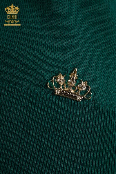 الجملة المرأة سترة تريكو الأساسية الخضراء مع الشعار - 11052 | كازي - Thumbnail