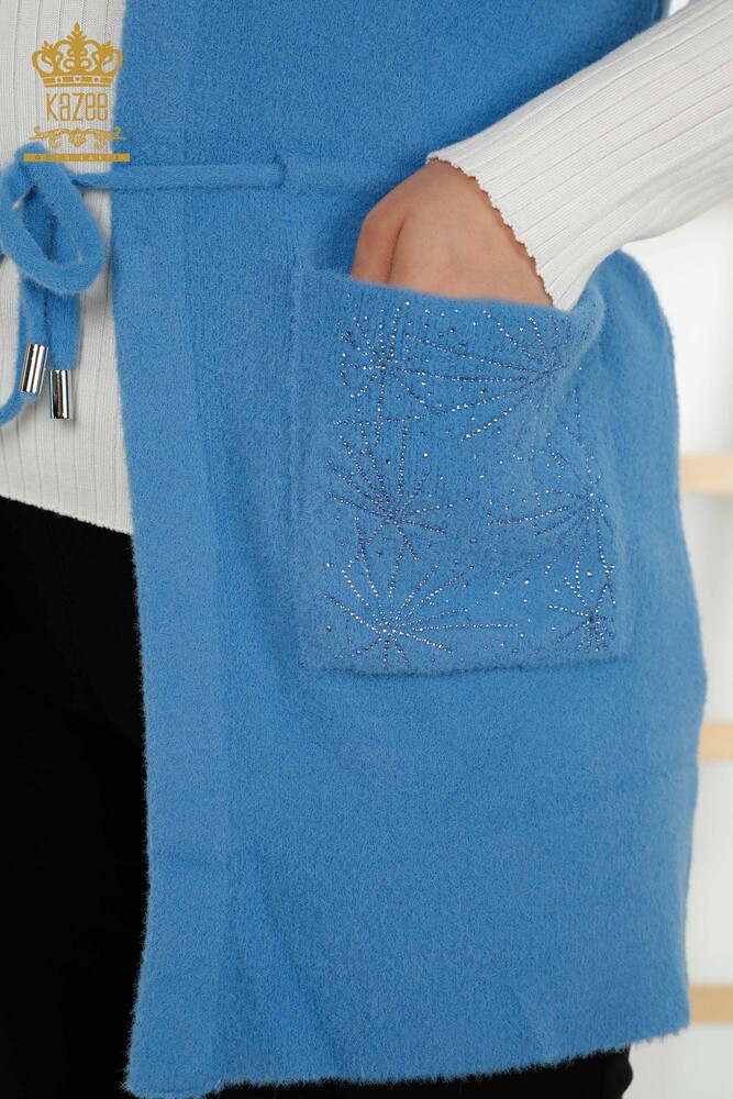 سترة نسائية بالجملة جيبين أزرق - 30582 | كازي - 4