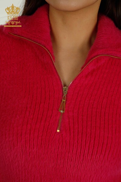 ملابس تريكو نسائية بالجملة أنجورا ستون مطرز فوشيا - 30769 | كازي - Thumbnail (2)