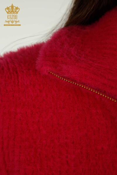ملابس تريكو نسائية بالجملة أنجورا ستون مطرز فوشيا - 30769 | كازي - Thumbnail