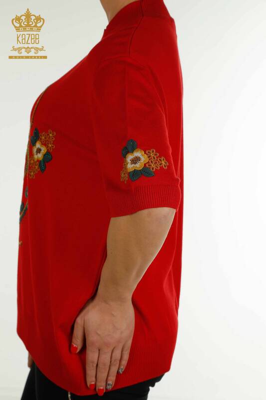 ملابس تريكو نسائية بالجملة منقوشة بالورود باللون الأحمر - 16811 | كازي