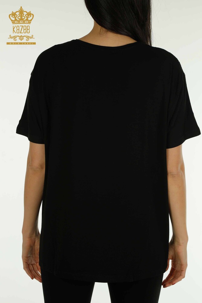 بلوزة حريمي - جيبين - كم قصير - اسود - 79293 | كازي - 7