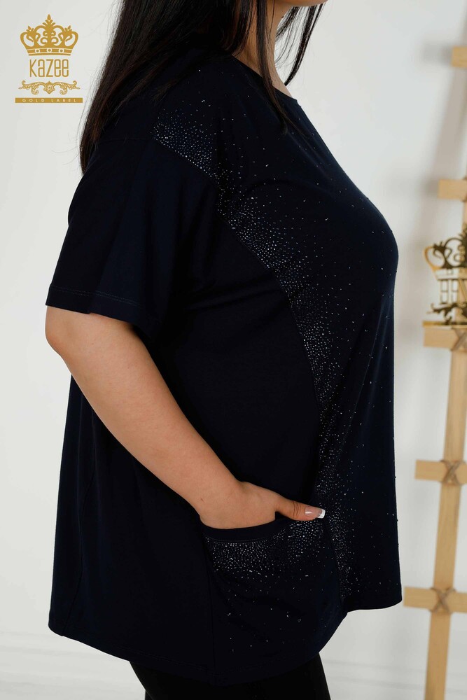 بلوزة نسائية - جيوب - كم قصير - كحلي - 79293 | كازي - 6