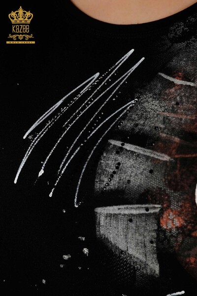 بلوزه حريمي بالجملة - مطرز احجار - اسود - 79115 | كازي - 3