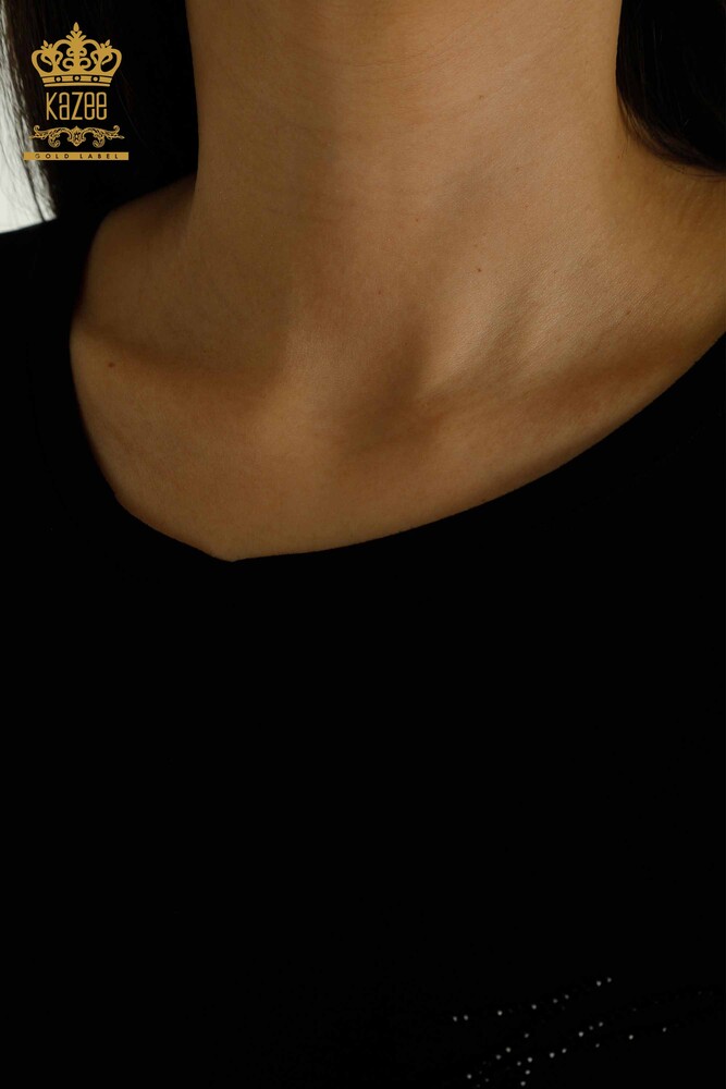 بلوزه حريمي بالجملة - مطرز احجار - اسود - 79221 | كازي - 4