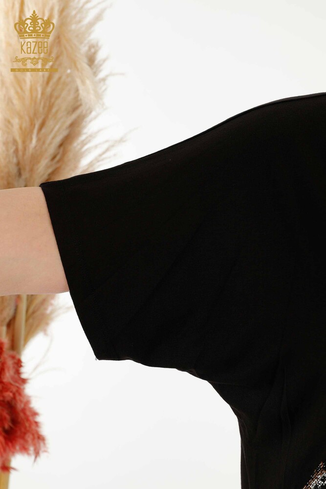 بلوزه حريمي بالجملة - مطرز احجار - اسود - 77713 | كازي - 6