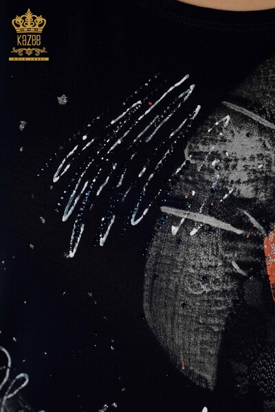 بلوزة نسائية بالجملة - مطرز بالأحجار - كحلي - 79115 | كازي - 3