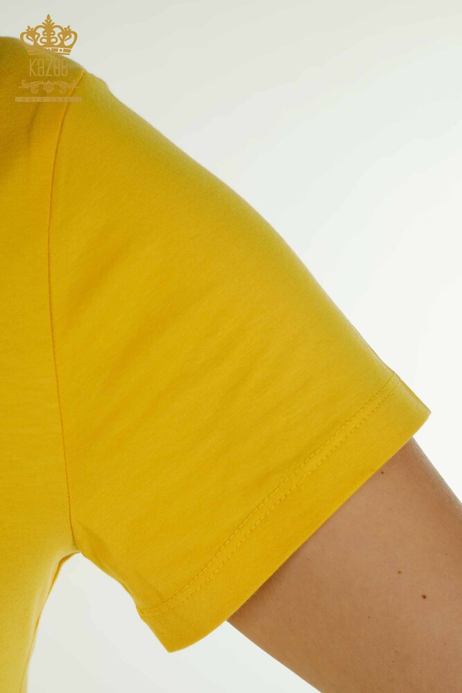 بلوزة نسائية بالجملة - كم قصير - أصفر - 79178 | كازي - 4