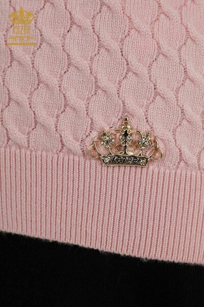 كنزة تريكو نسائية بالجملة موديل أمريكي أساسي بودرة - 30119 | كازي - 4