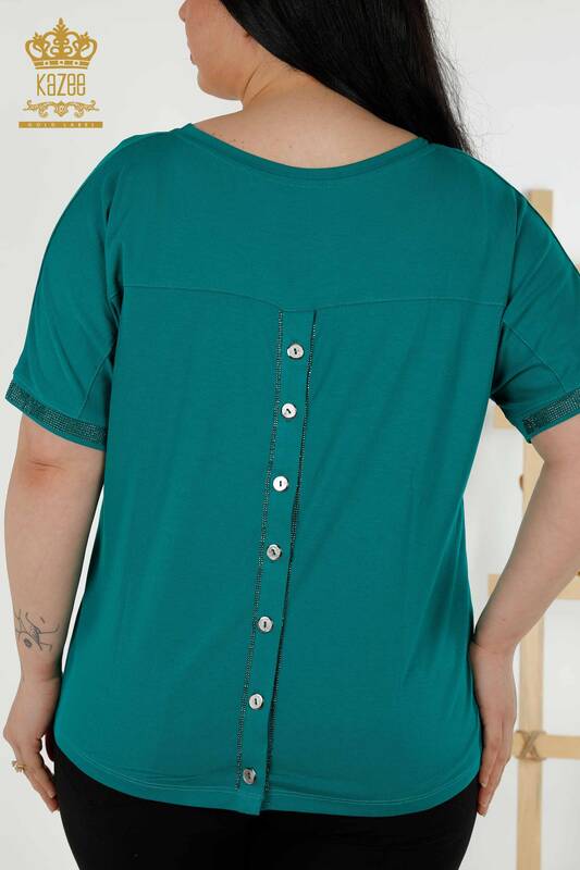 Commercio all'ingrosso pulsante camicetta delle donne dettagliato verde - 79297 | KAZEE