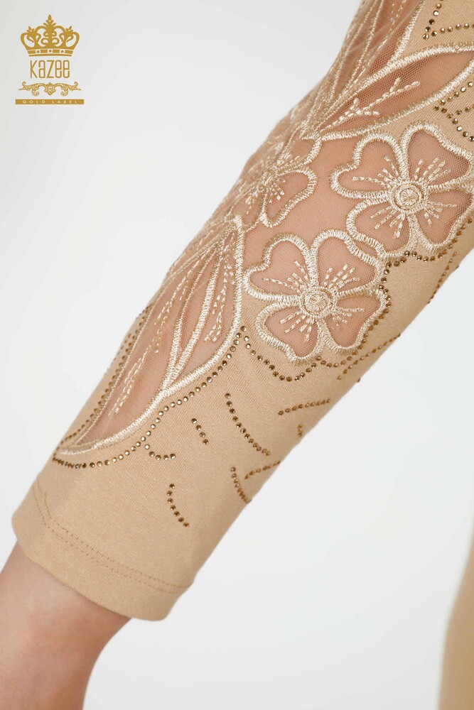 Camicetta da donna all'ingrosso motivo floreale beige - 77950 | KAZEE - 5