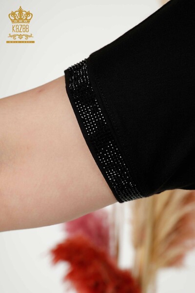 Commercio all'ingrosso pulsante della camicetta delle donne nero dettagliato - 79297 | KAZEE - Thumbnail