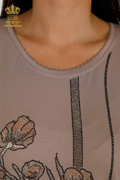 Camicetta da donna all'ingrosso visone motivo floreale - 79306 | KAZEE - Thumbnail