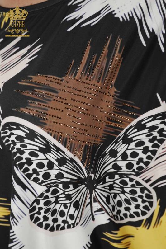 All'ingrosso Camicetta da donna - Motivo a farfalla - Nero - 12051 | KAZEE