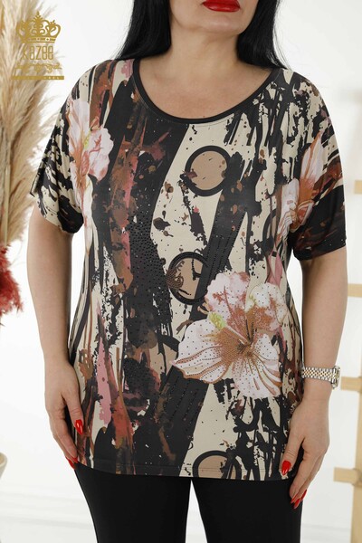 All'ingrosso Camicetta da donna - Motivo floreale - Beige - 77898 | KAZEE - 2