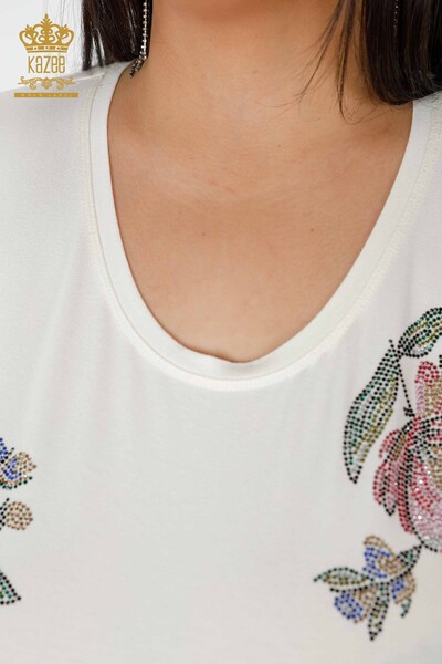 All'ingrosso Camicetta da donna - Floreale Modellato - Ecru - 78937 | KAZEE - 4