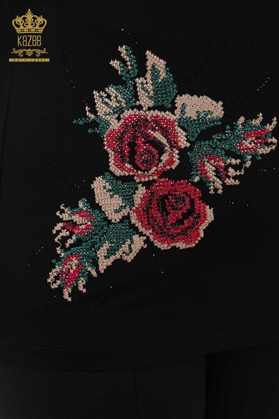 All'ingrosso Camicetta da donna - Motivo rosa - Nero - 79046 | KAZEE - 3