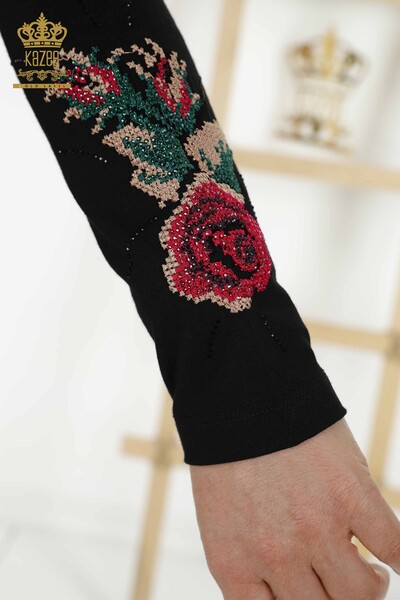 All'ingrosso Camicetta da donna - Motivo rosa - Nero - 79046 | KAZEE - 7