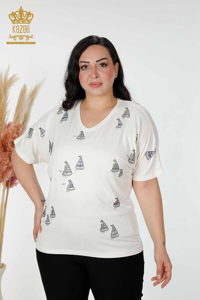 All'ingrosso Camicetta da donna - Pietra ricamata - Ecru - 78936 | KAZEE - 1