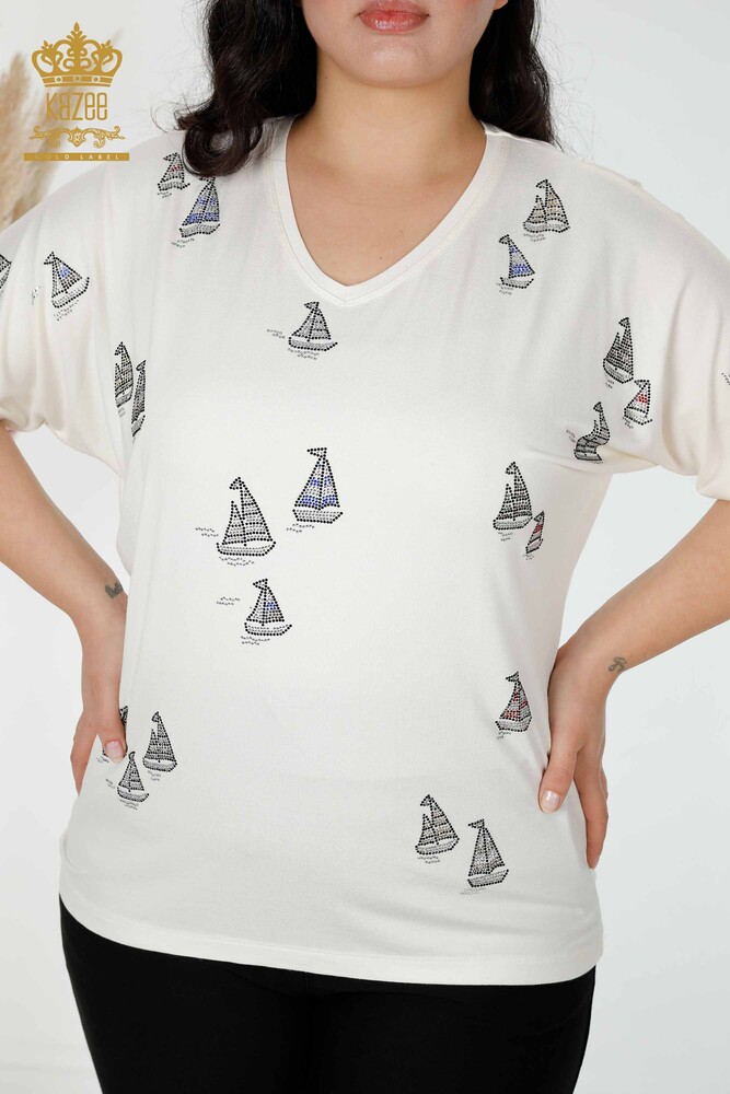 All'ingrosso Camicetta da donna - Pietra ricamata - Ecru - 78936 | KAZEE - 2