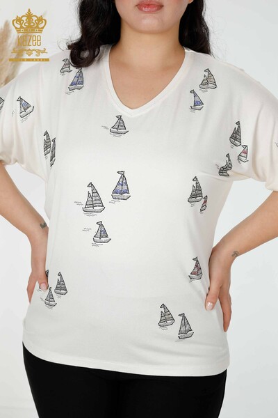 All'ingrosso Camicetta da donna - Pietra ricamata - Ecru - 78936 | KAZEE - 2