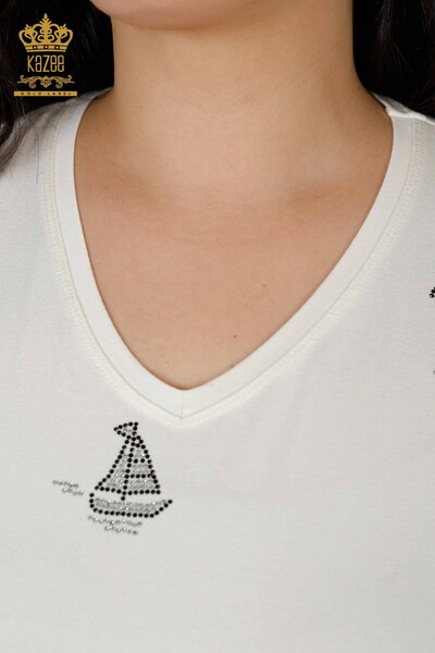 All'ingrosso Camicetta da donna - Pietra ricamata - Ecru - 78936 | KAZEE - 4