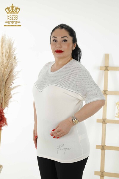 All'ingrosso Camicetta da donna - Pietra ricamata - Ecru - 79235 | KAZEE 