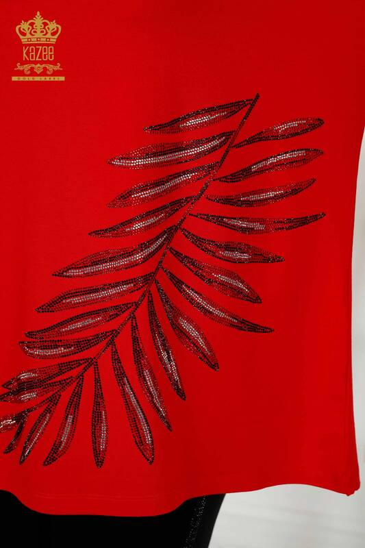 All'ingrosso Camicetta da donna - Modellato a foglie - Rosso - 79319 | KAZEE