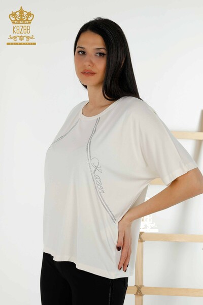 All'ingrosso Camicetta da donna - Pietra ricamata - Ecru - 79295 | KAZEE 