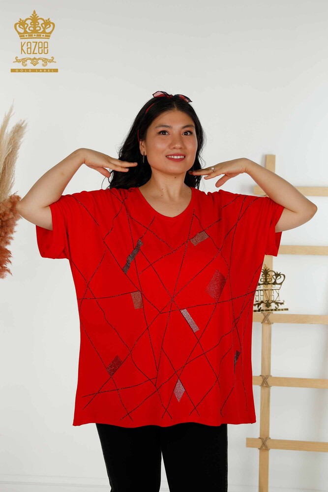 All'ingrosso Camicetta da donna - Scollo a V - Rosso - 79320 | KAZEE - 1