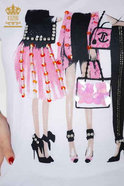 Camicetta da donna all'ingrosso modellato bianca - 79039 | KAZEE - 3