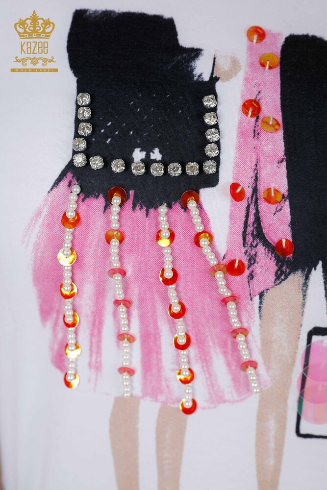 Camicetta da donna all'ingrosso modellato bianca - 79039 | KAZEE - 5