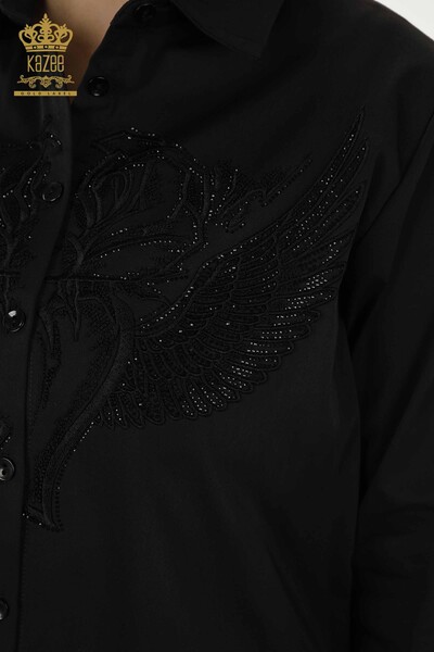 Camicia da donna all'ingrosso modello ala d'angelo nera - 20233 | KAZEE - Thumbnail