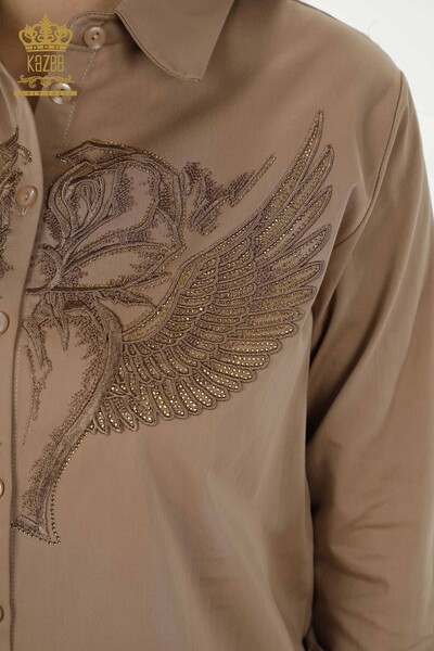 Camicia da donna all'ingrosso Visone con motivo ad ali d'angelo - 20233 | KAZEE - Thumbnail