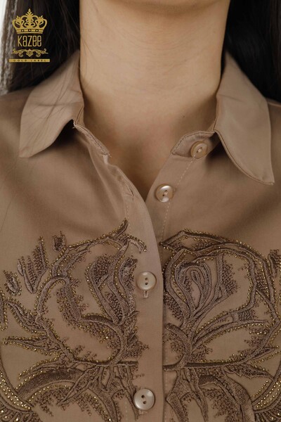 Camicia da donna all'ingrosso Visone con motivo ad ali d'angelo - 20233 | KAZEE - Thumbnail