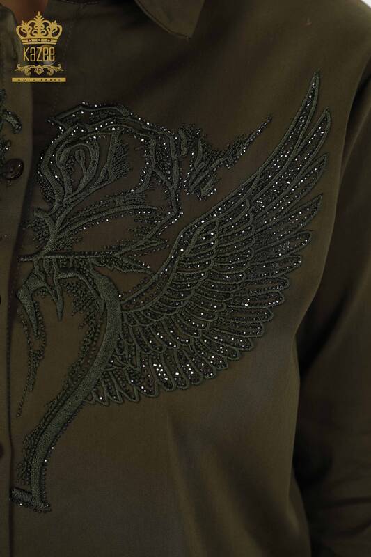 Commercio all'ingrosso Camicie da donna Angel Wing Pattern Khaki - 20233 | KAZEE