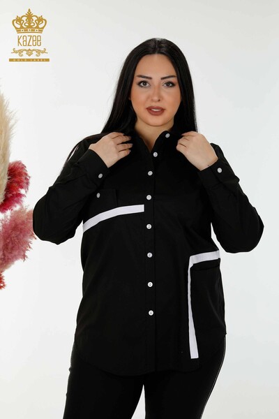 Camicia da donna all'ingrosso Transizione di colore Nero - 20308 | KAZEE - Thumbnail