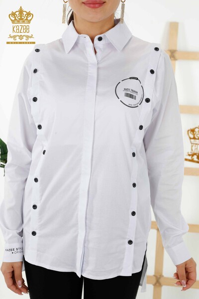 All'ingrosso Camicia da donna Bottoni dettagliati Bianco - 20328 | KAZEE - Thumbnail