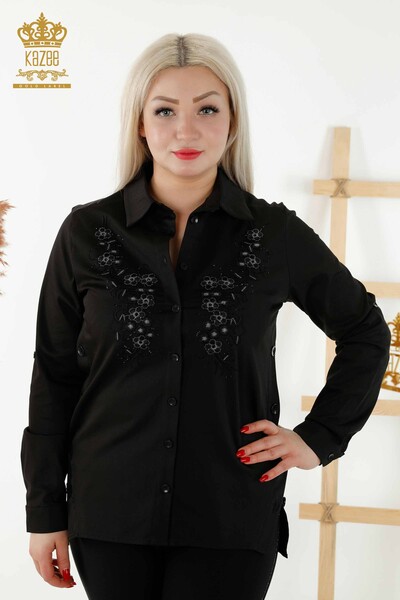 All'ingrosso Camicia da donna - Bottoni dettagliati - Nero - 20395 | KAZEE - Thumbnail