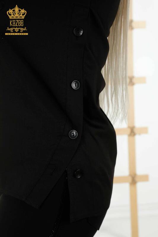 All'ingrosso Camicia da donna - Bottoni dettagliati - Nero - 20395 | KAZEE