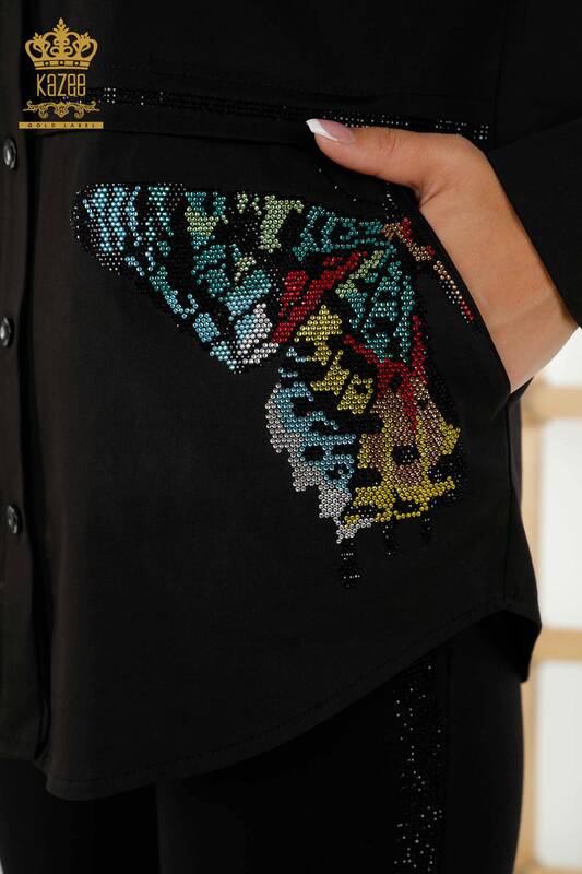 All'ingrosso Camicia da donna - Motivo a farfalla - Nero - 20235 | KAZEE