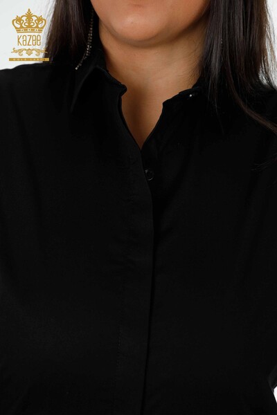 Camicia da donna all'ingrosso - Retro modellato - Nero - 20006 | KAZEE - Thumbnail