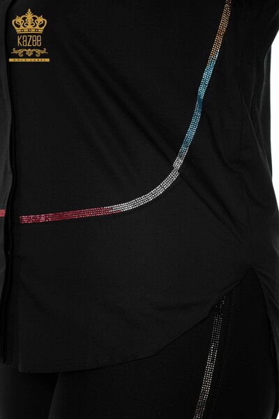 Camicia da donna all'ingrosso - Retro modellato - Nero - 20006 | KAZEE - Thumbnail
