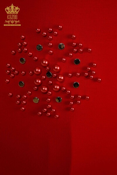 All'ingrosso Camicetta da donna - Ricamato con perline - Rosso - 79201 | KAZEE - Thumbnail